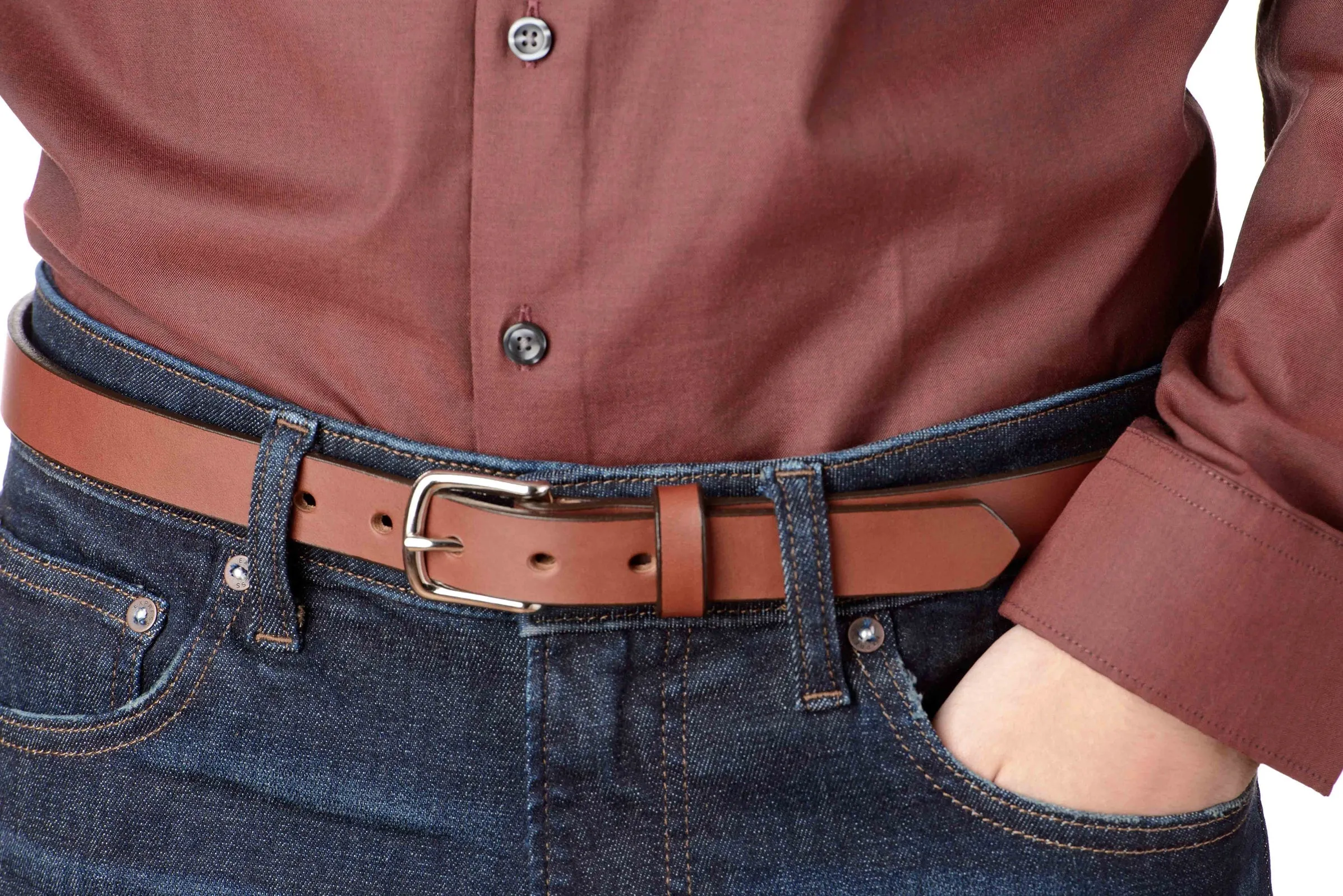 The Colt: Medium Brown Non Stitched Leather Belt Petite Width 1.00"