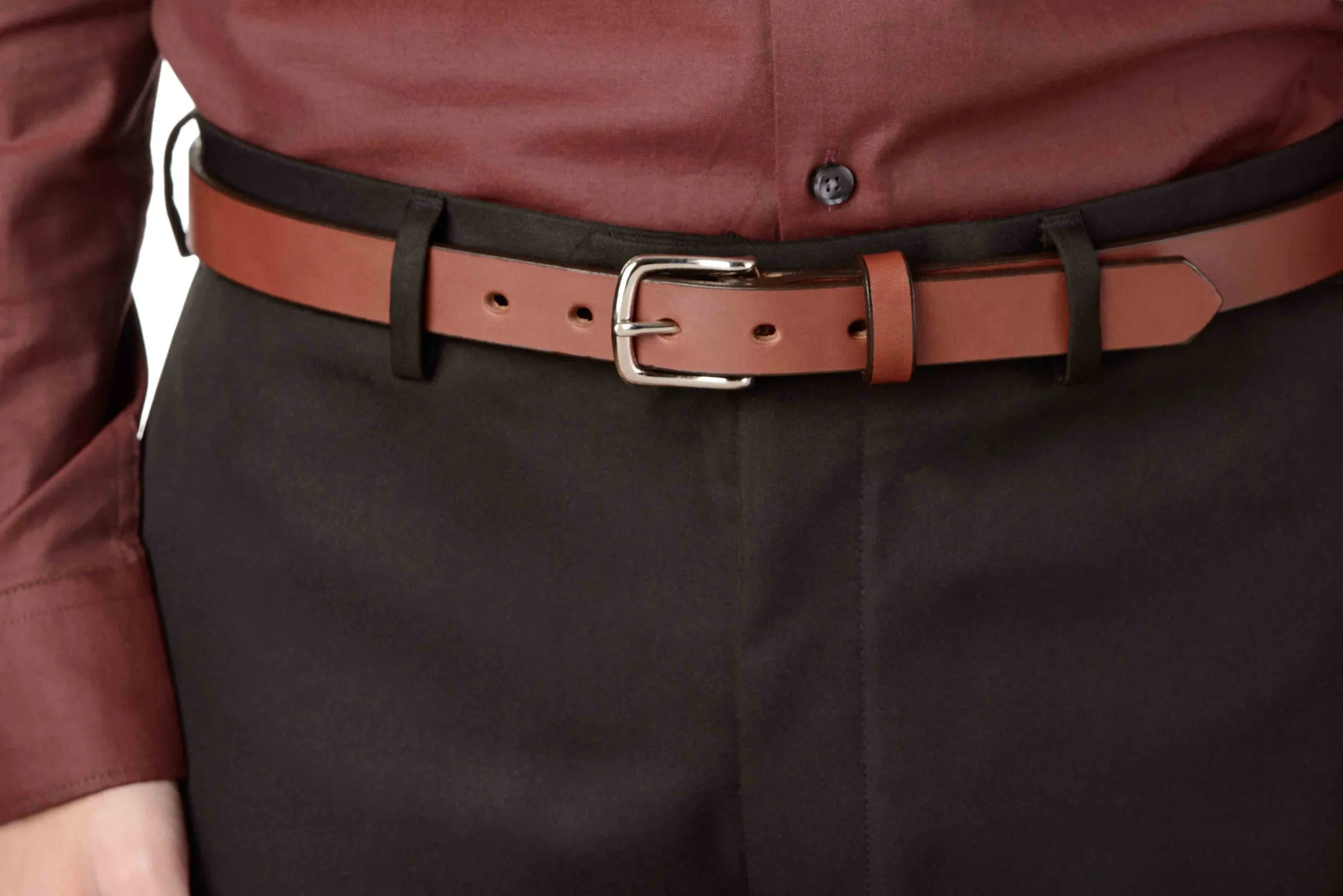 The Colt: Medium Brown Non Stitched Leather Belt Petite Width 1.00"