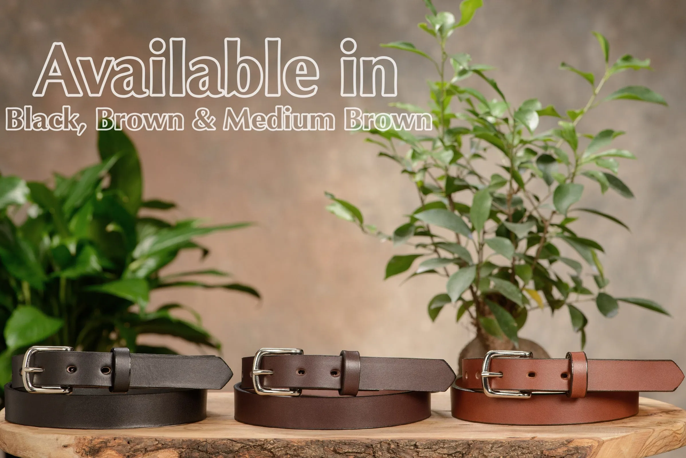 The Colt: Medium Brown Non Stitched Leather Belt Petite Width 1.00"