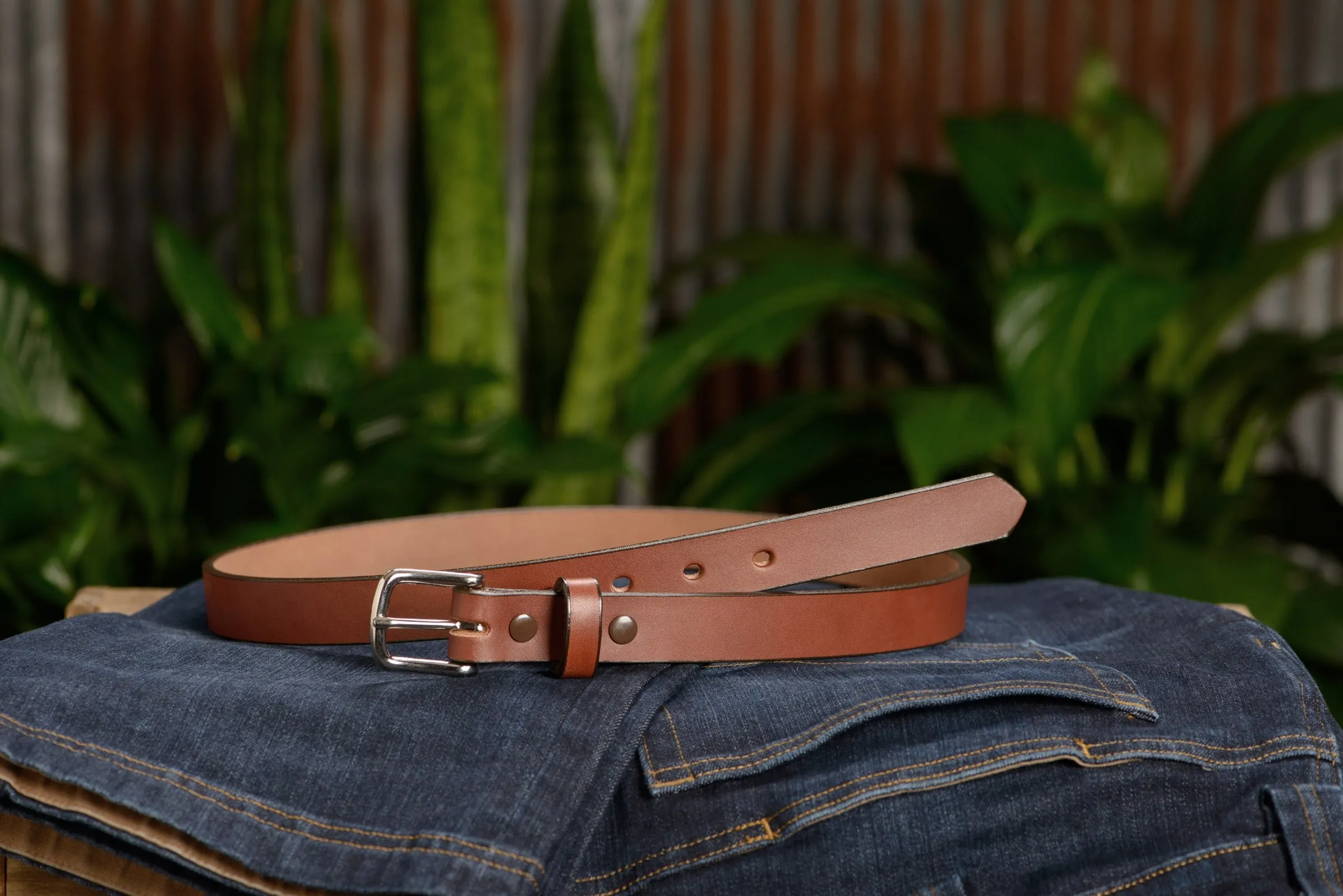 The Colt: Medium Brown Non Stitched Leather Belt Petite Width 1.00"