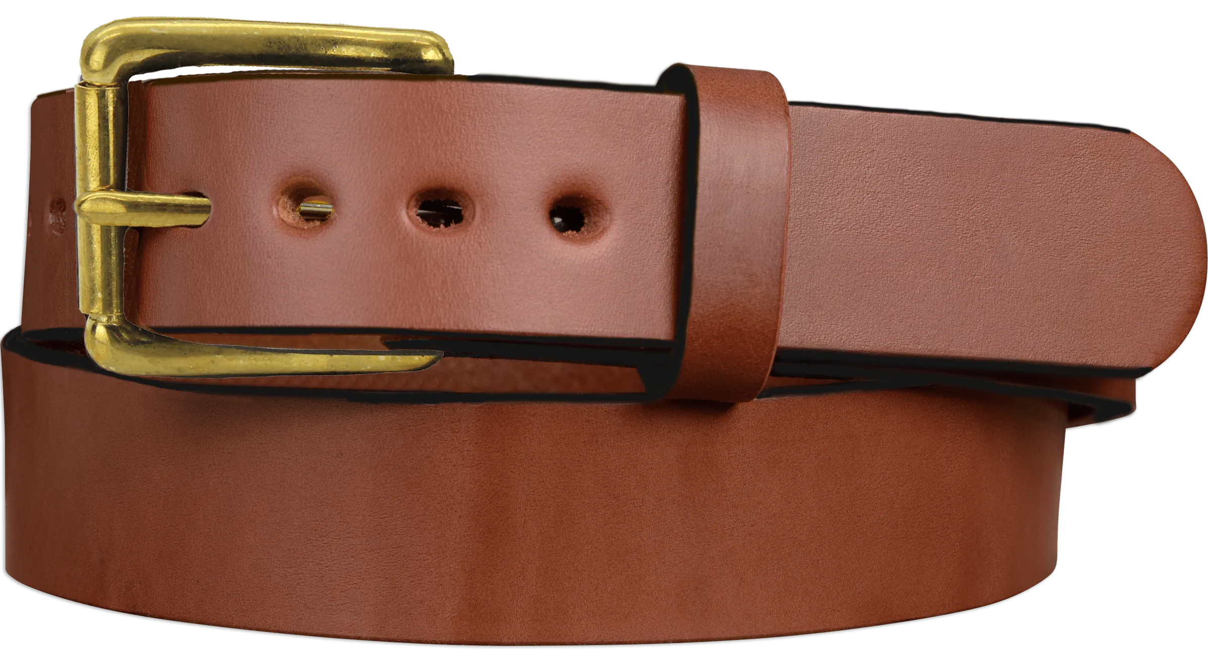 The Eastwood: Men's Medium Brown Non Stitched Leather Belt Max Thick With Brass 1.50"