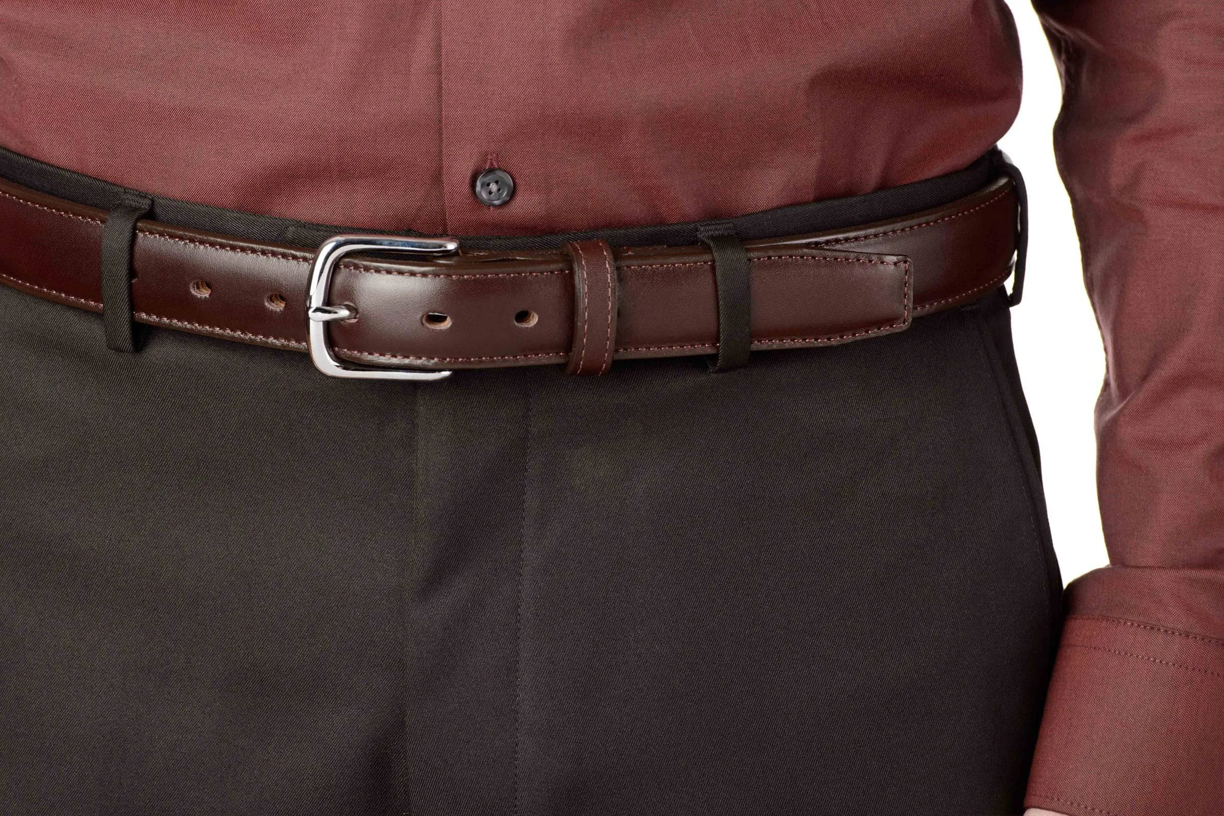 The Stallion: Men's Chocolate Brown Stitched Italian Leather Belt With Chrome Buckle 1.25"
