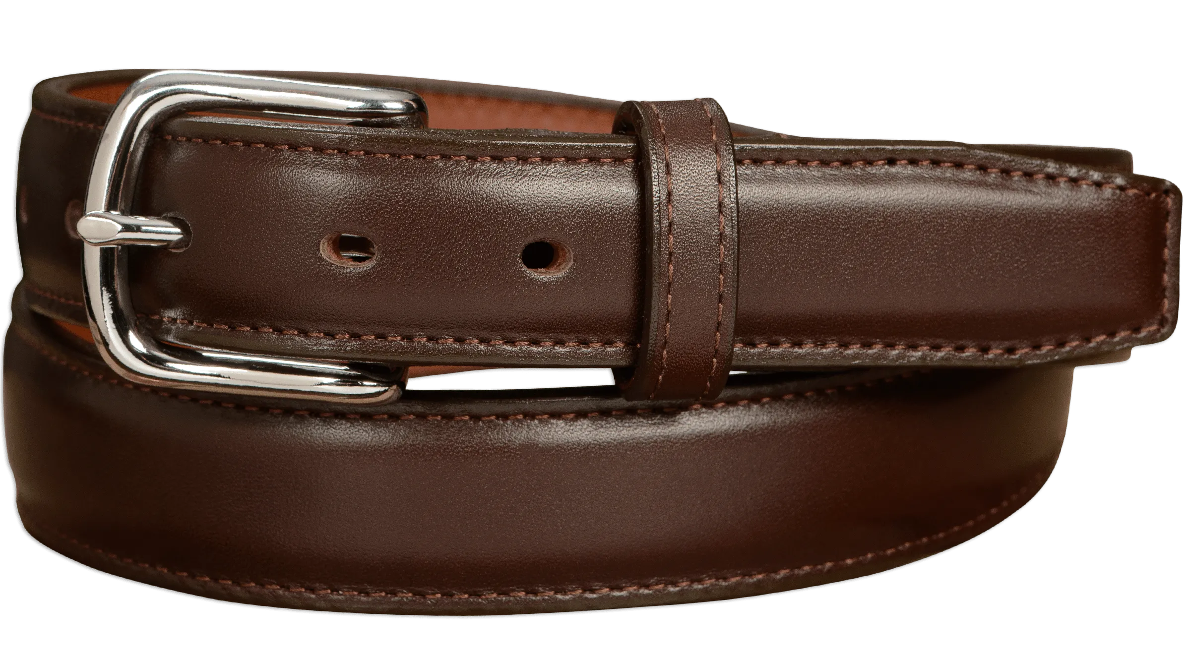 The Stallion: Men's Chocolate Brown Stitched Italian Leather Belt With Chrome Buckle 1.25"