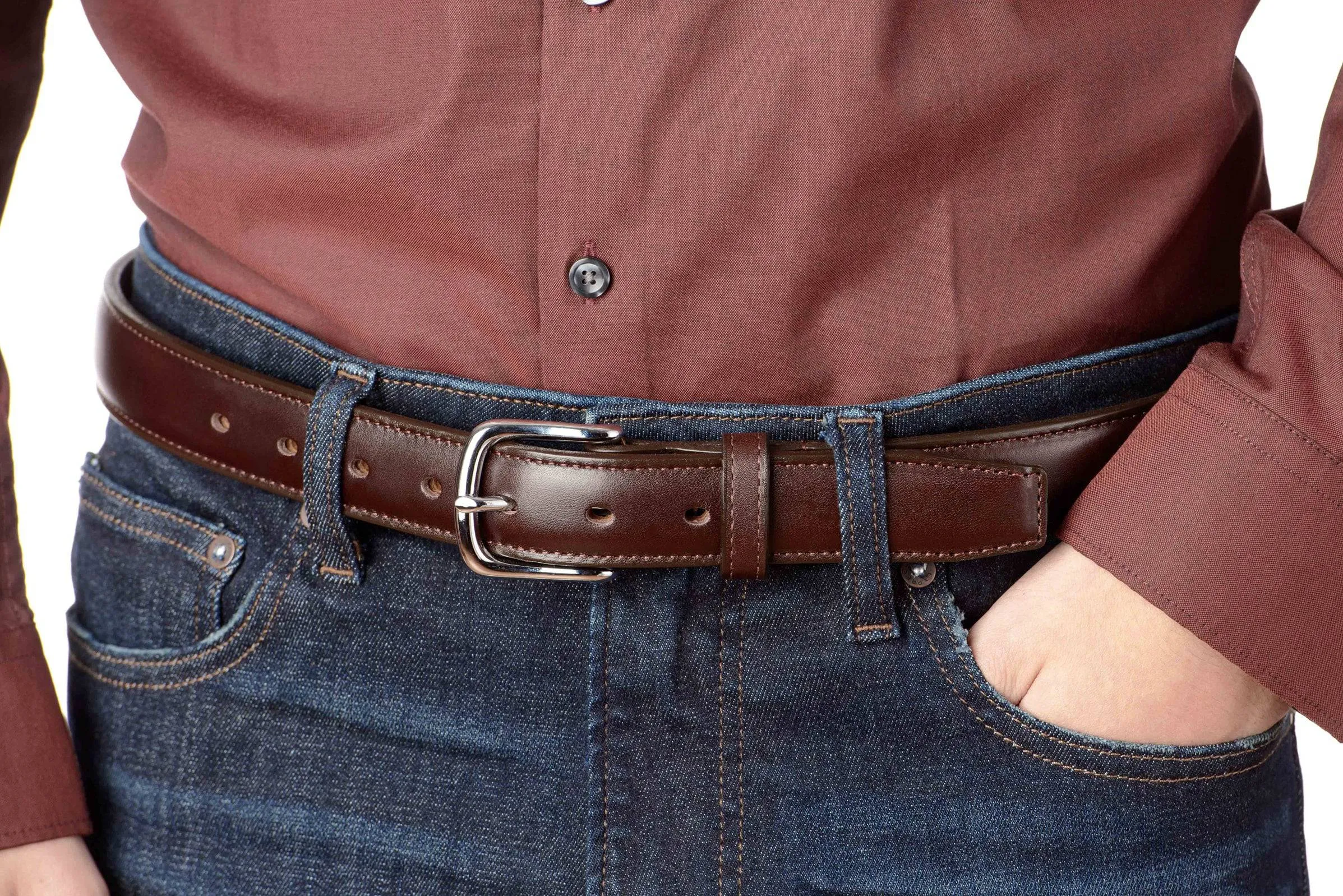 The Stallion: Men's Chocolate Brown Stitched Italian Leather Belt With Chrome Buckle 1.25"