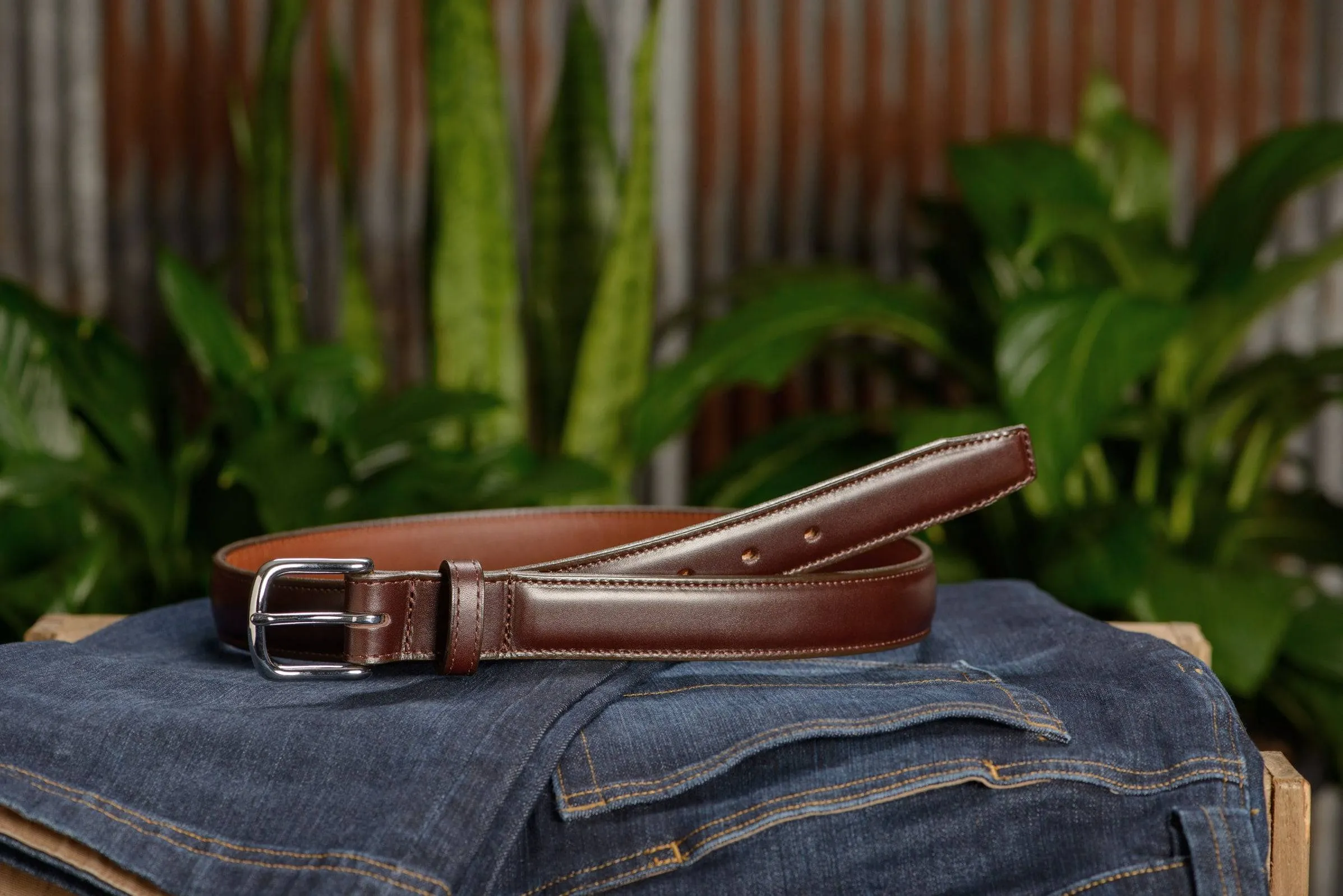 The Stallion: Men's Chocolate Brown Stitched Italian Leather Belt With Chrome Buckle 1.25"