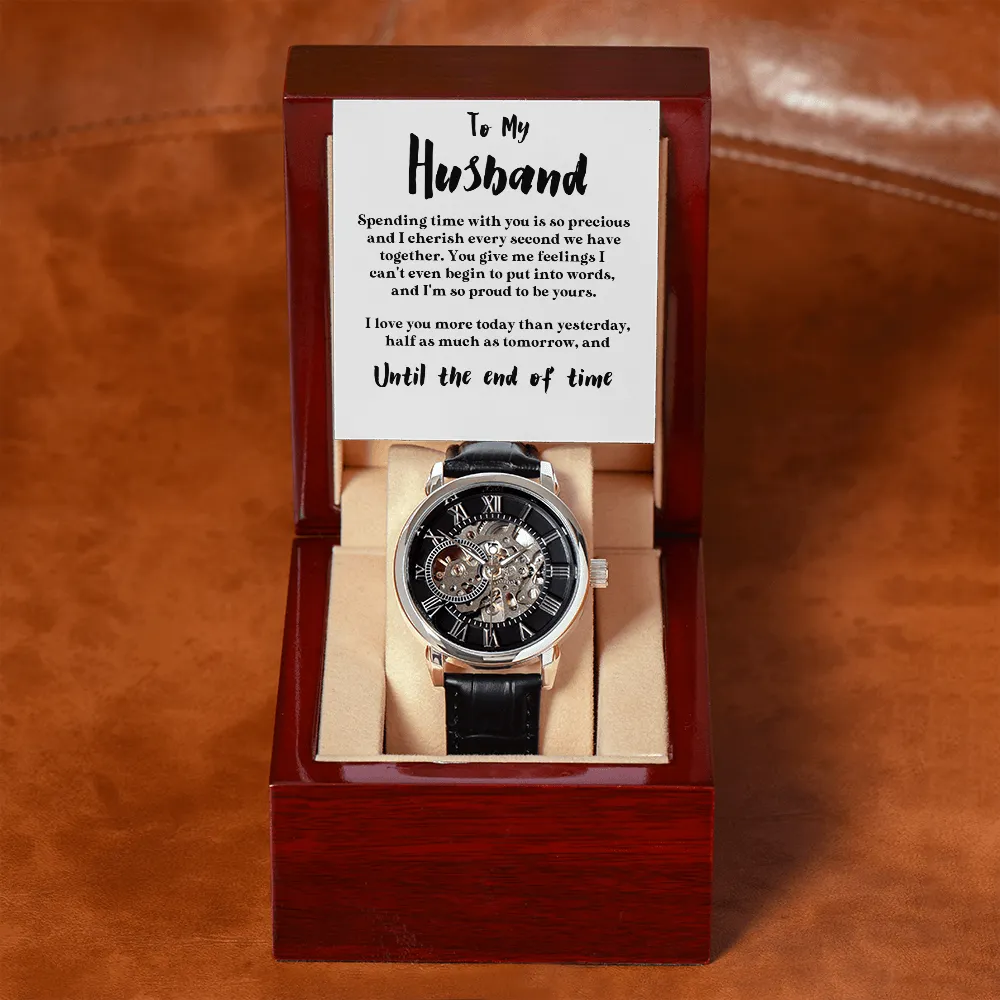 To My Husband | Love You More Than Yesterday | Luxury Openface Men's Watch With Genuine Leather Band