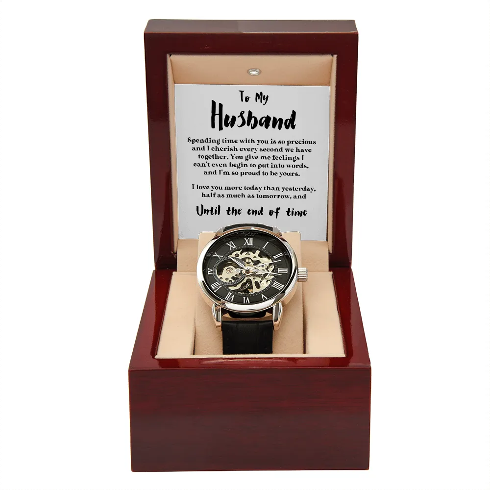 To My Husband | Love You More Than Yesterday | Luxury Openface Men's Watch With Genuine Leather Band