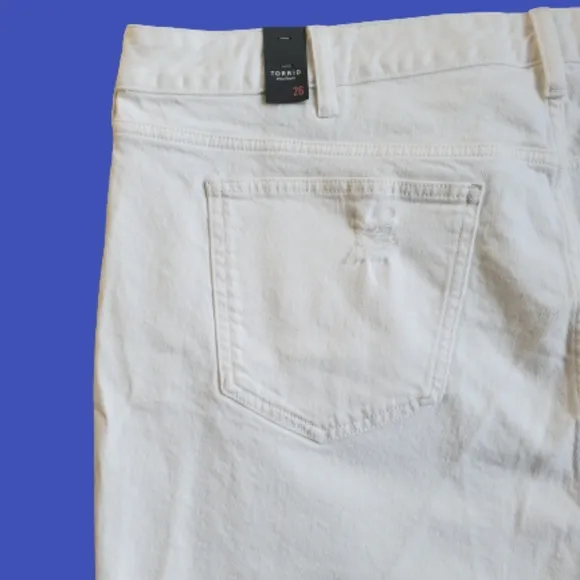 Torrid plus vintage stretch denim high rise distressed shorts, 26/ 49&quot;, …