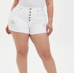 Torrid plus vintage stretch denim high rise distressed shorts, 26/ 49&quot;, …