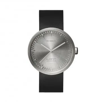Tube watch D42 steel with black leather strap