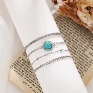 Turquoise & Silver-Plated Sun Charm Bracelet Set