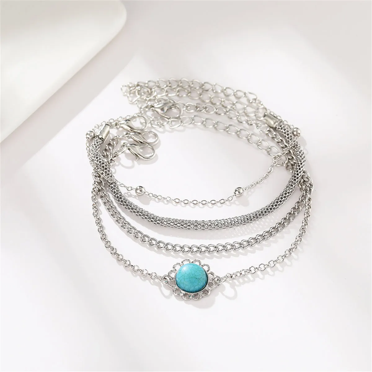 Turquoise & Silver-Plated Sun Charm Bracelet Set