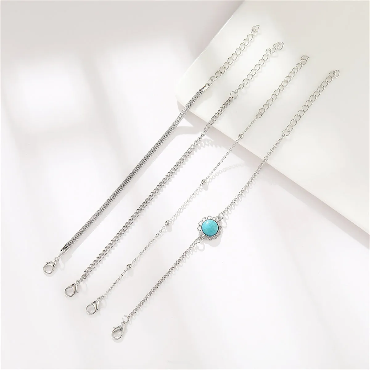 Turquoise & Silver-Plated Sun Charm Bracelet Set