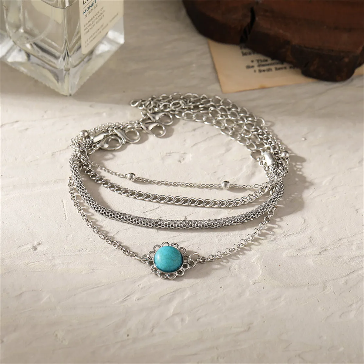 Turquoise & Silver-Plated Sun Charm Bracelet Set