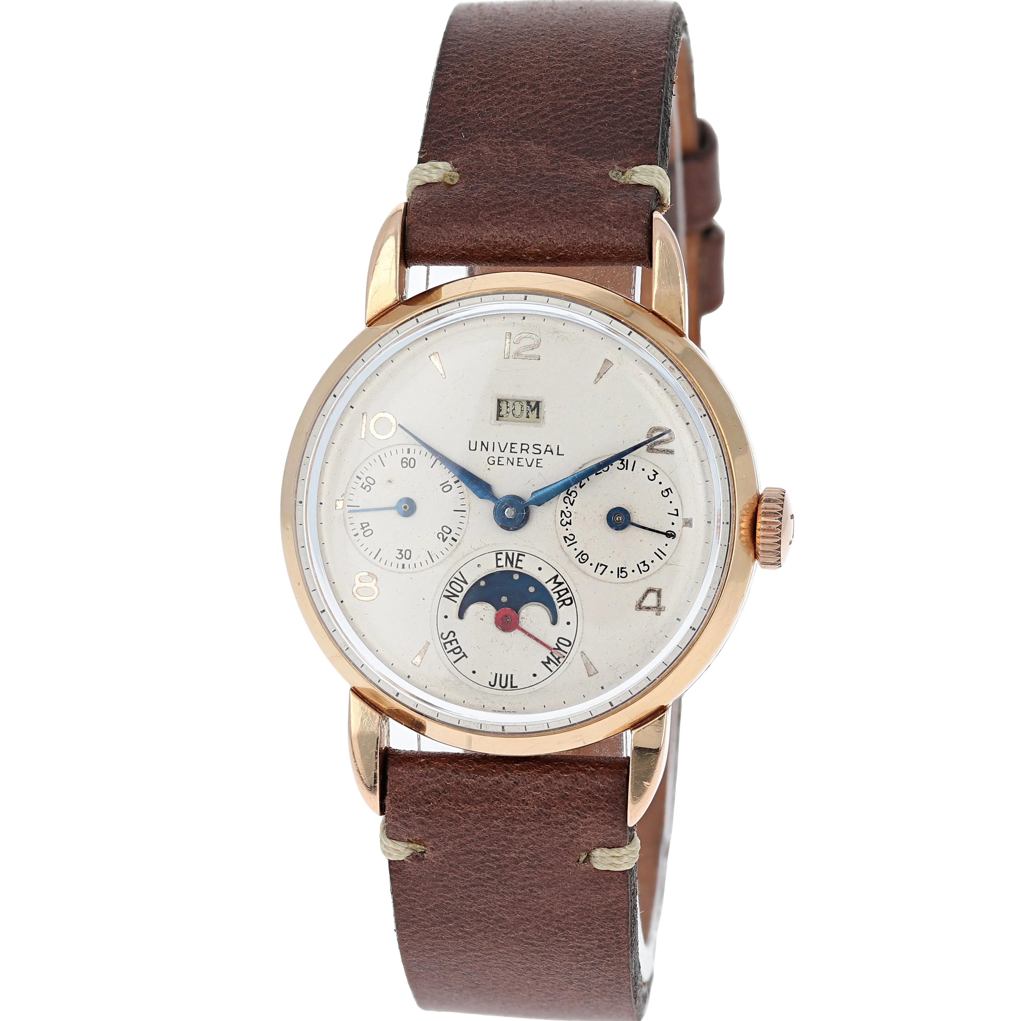Universal Genève Triple Calendar Moonphase Cal 291 c. 1949 18k Rose Gold 33 mm