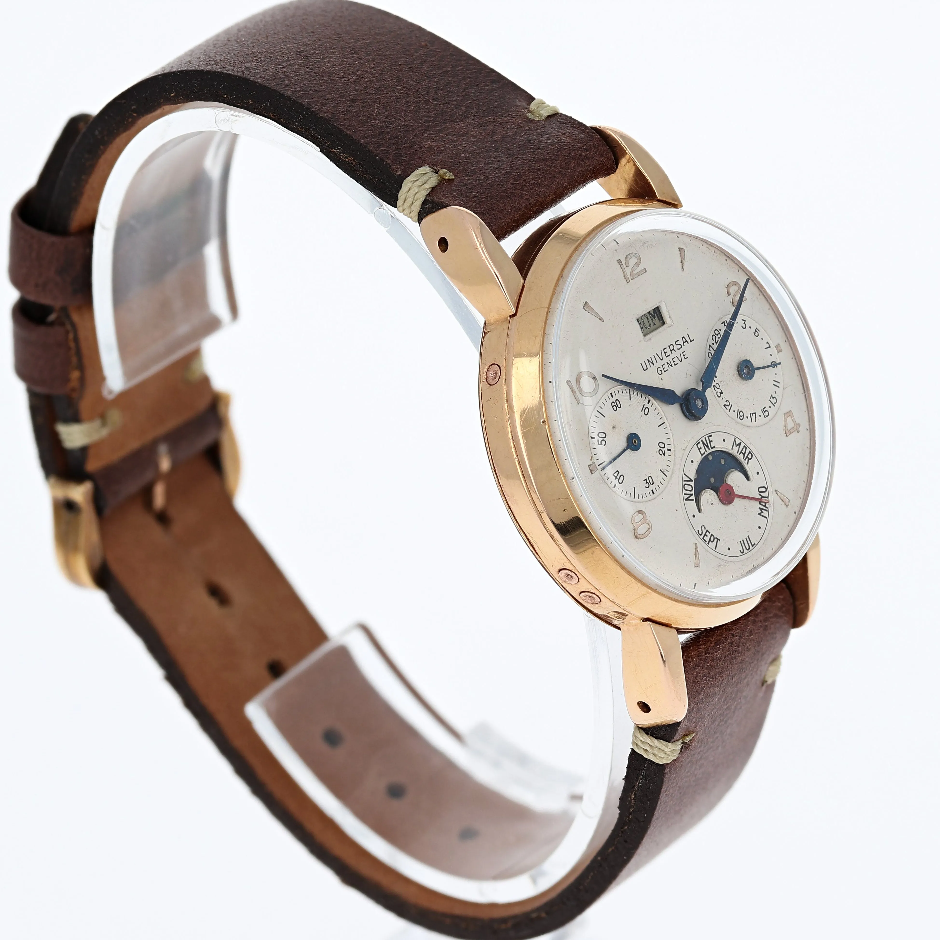 Universal Genève Triple Calendar Moonphase Cal 291 c. 1949 18k Rose Gold 33 mm