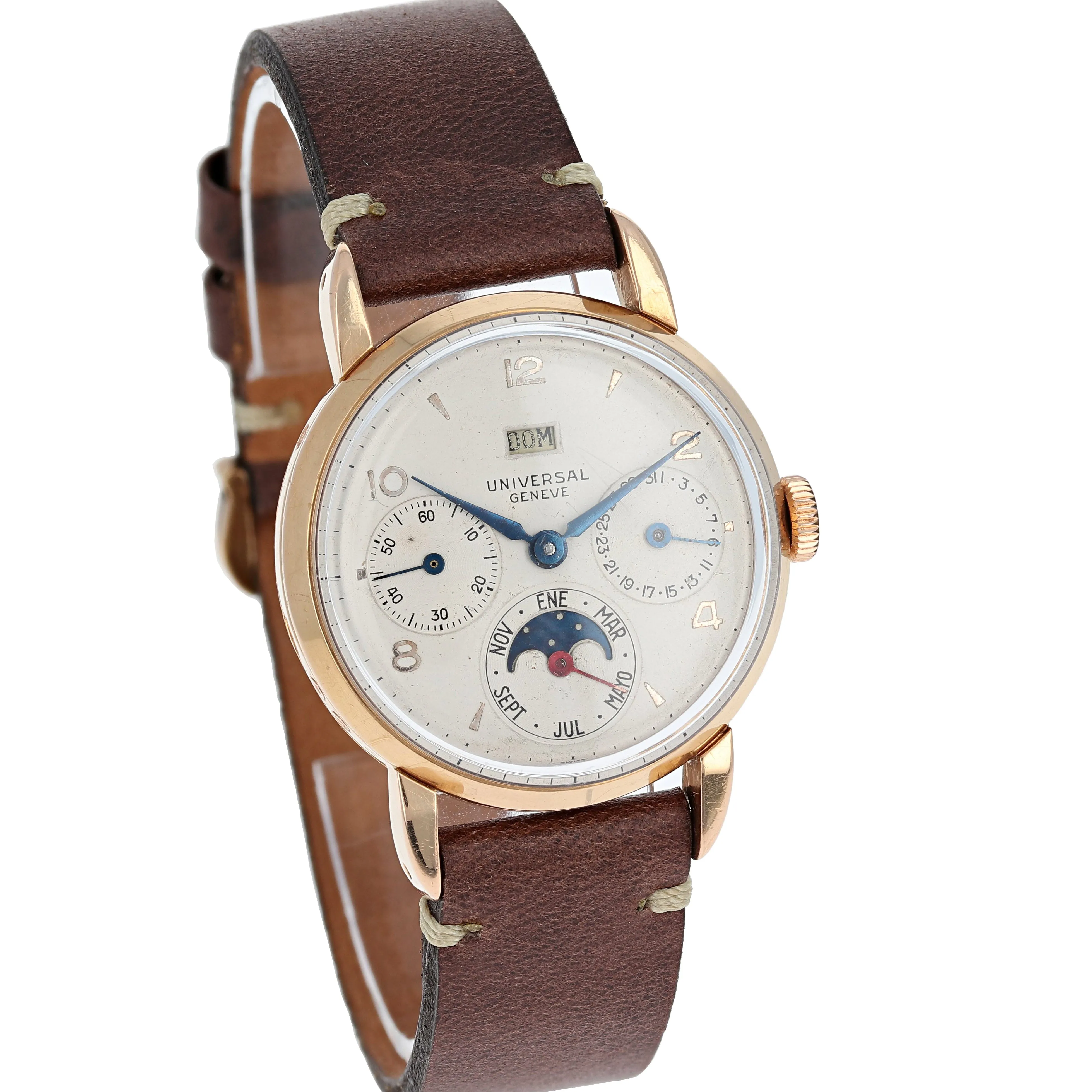 Universal Genève Triple Calendar Moonphase Cal 291 c. 1949 18k Rose Gold 33 mm
