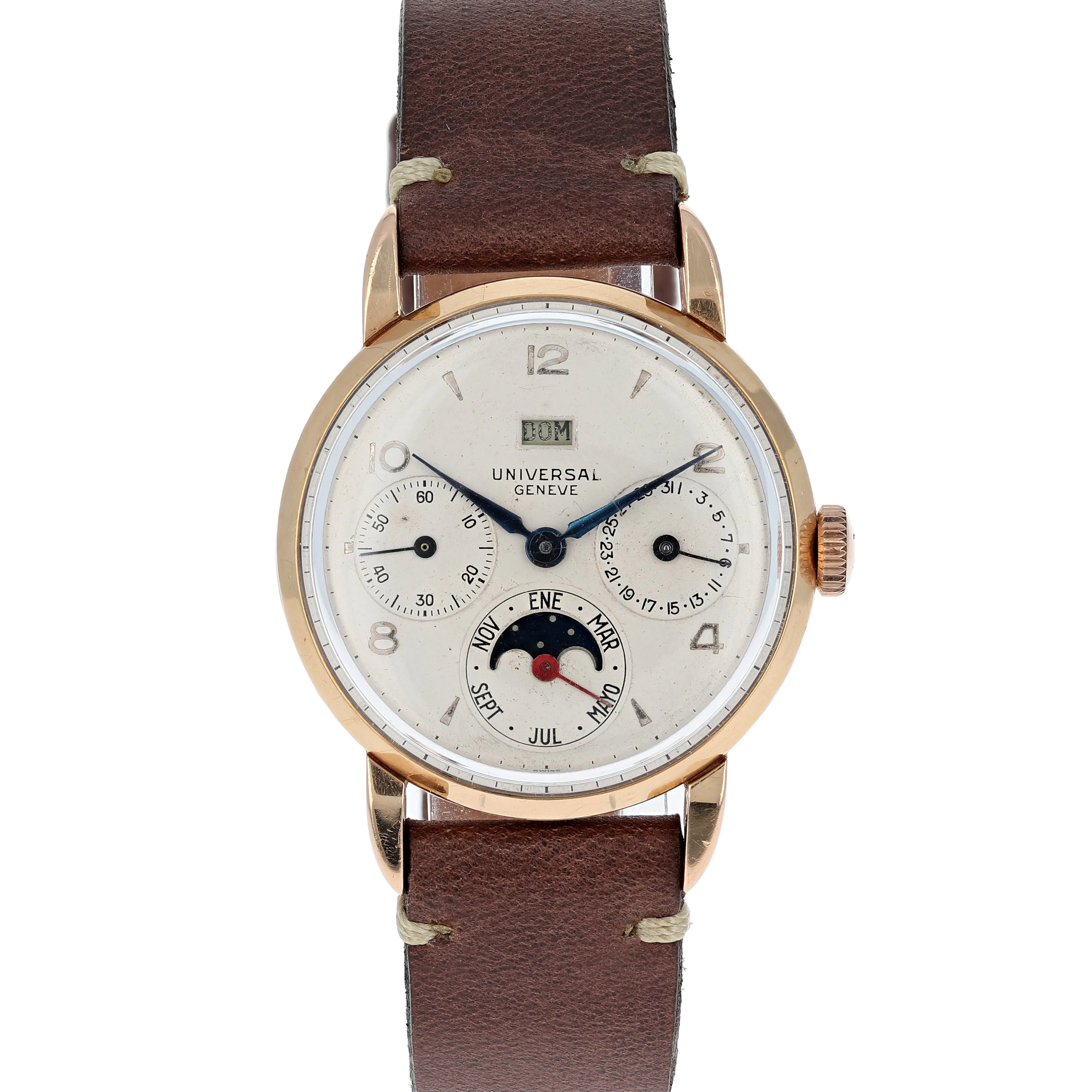 Universal Genève Triple Calendar Moonphase Cal 291 c. 1949 18k Rose Gold 33 mm