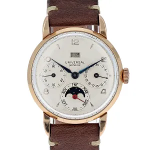 Universal Genève Triple Calendar Moonphase Cal 291 c. 1949 18k Rose Gold 33 mm