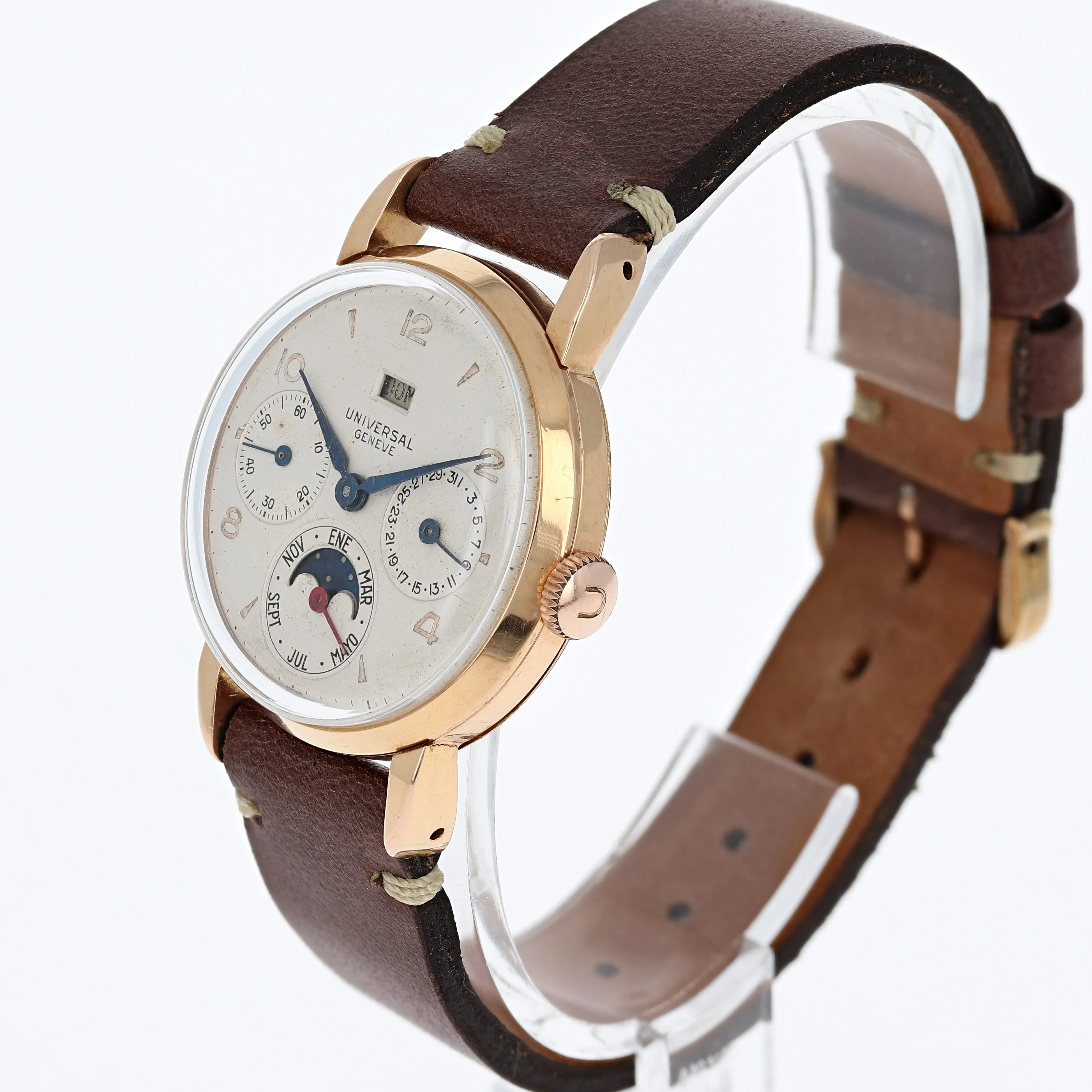 Universal Genève Triple Calendar Moonphase Cal 291 c. 1949 18k Rose Gold 33 mm