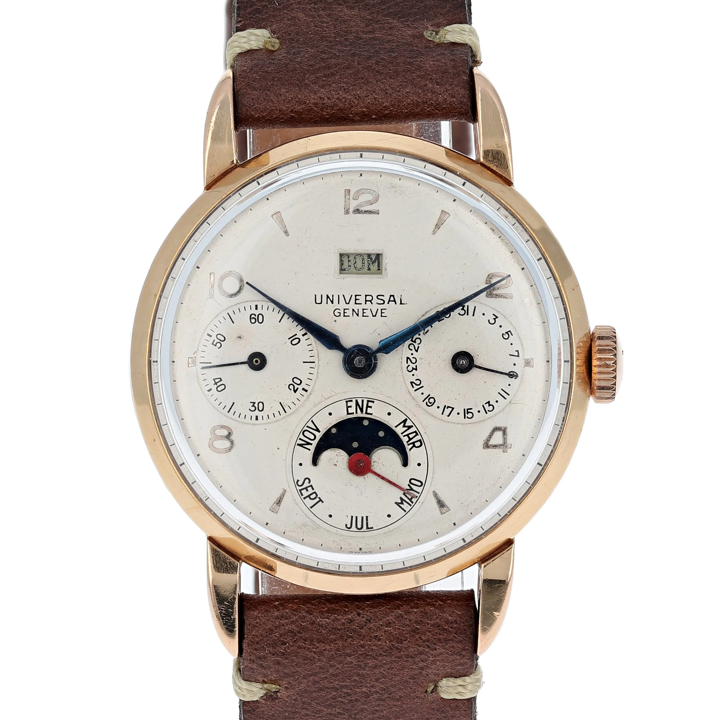 Universal Genève Triple Calendar Moonphase Cal 291 c. 1949 18k Rose Gold 33 mm
