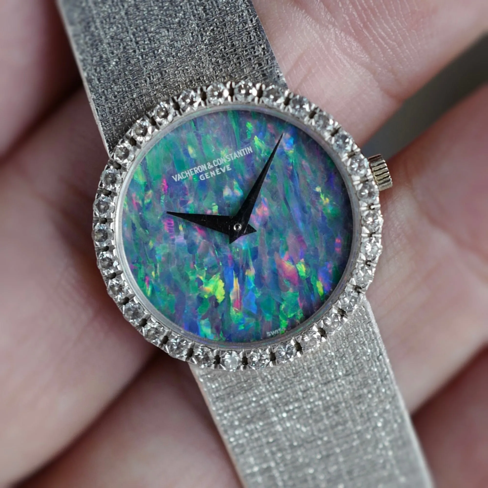 Vacheron Constantin White Gold Bracelet Watch with Diamonds and Opal Dial