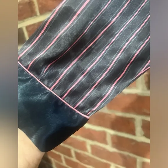 Vintage (1990s) Victoria’s Secret black and pink striped satin-like pajamas