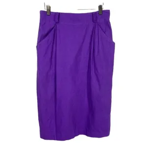 Vintage 90s Purple Linen Cotton Above Knee Pencil Skirt Large
