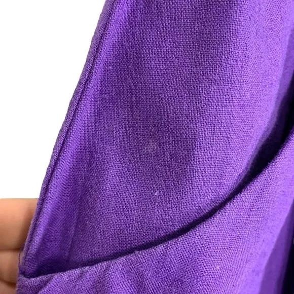 Vintage 90s Purple Linen Cotton Above Knee Pencil Skirt Large