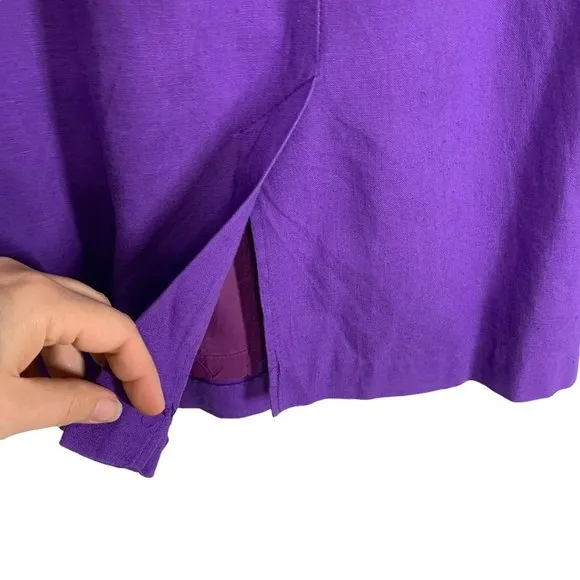 Vintage 90s Purple Linen Cotton Above Knee Pencil Skirt Large