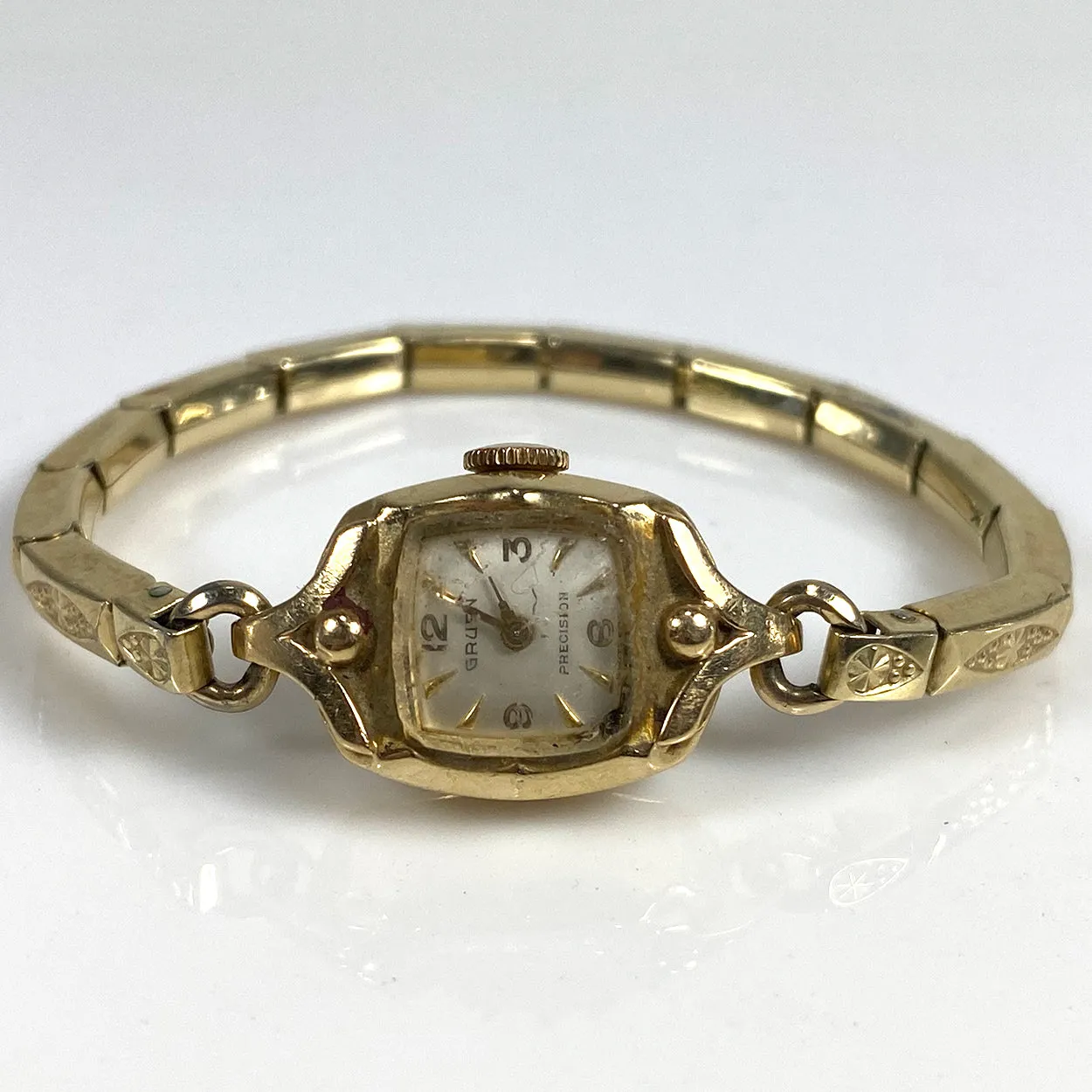 Vintage American Gruen 14k Yellow Gold Precision Speidel Band Lady's Wristwatch