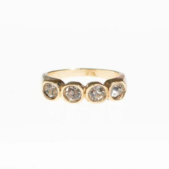 Vintage Bezel Set Cubic Zirconia Gold Plated Band Ring