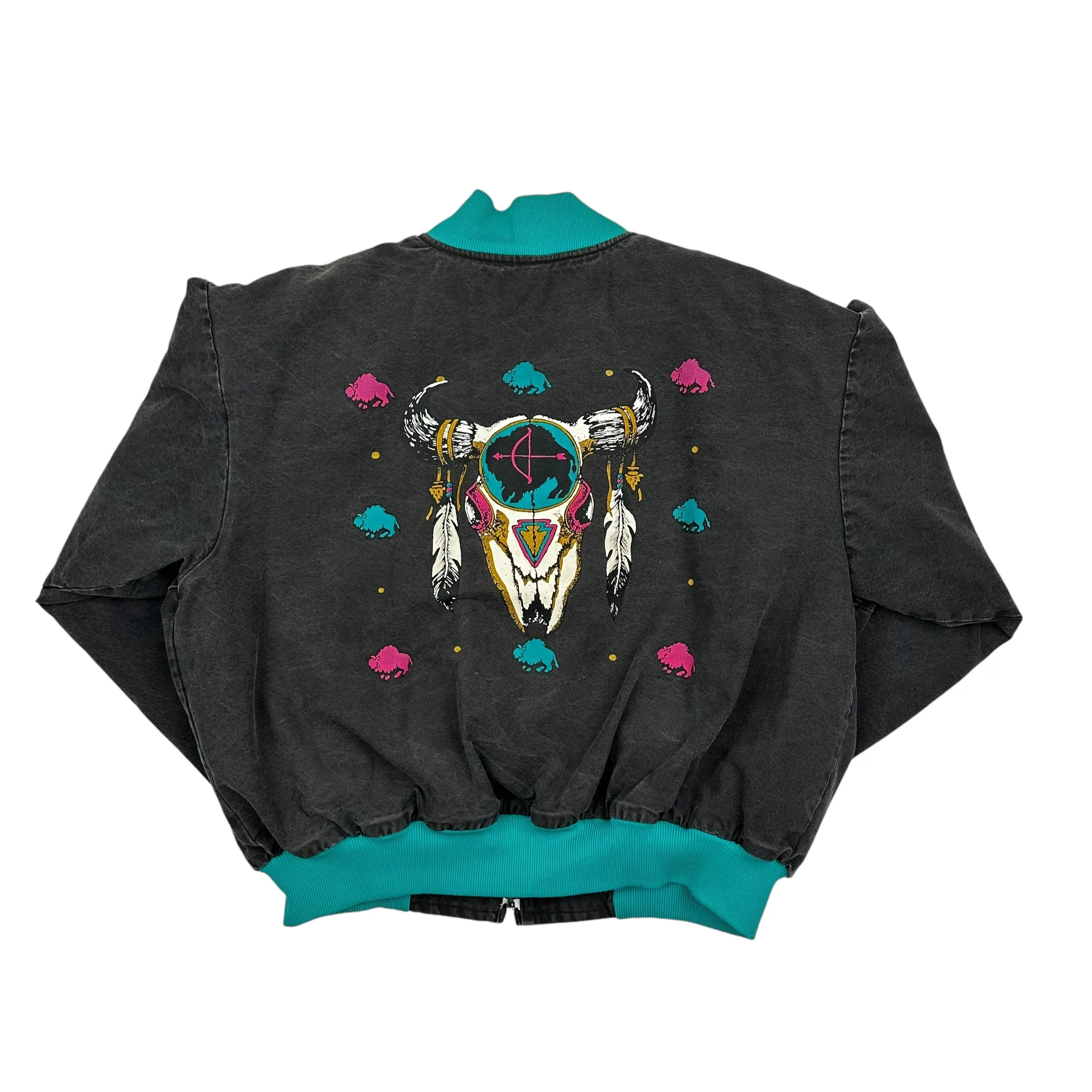 Vintage Bull Skull Dreamcatcher Charcoal Bomber Jacket - XL