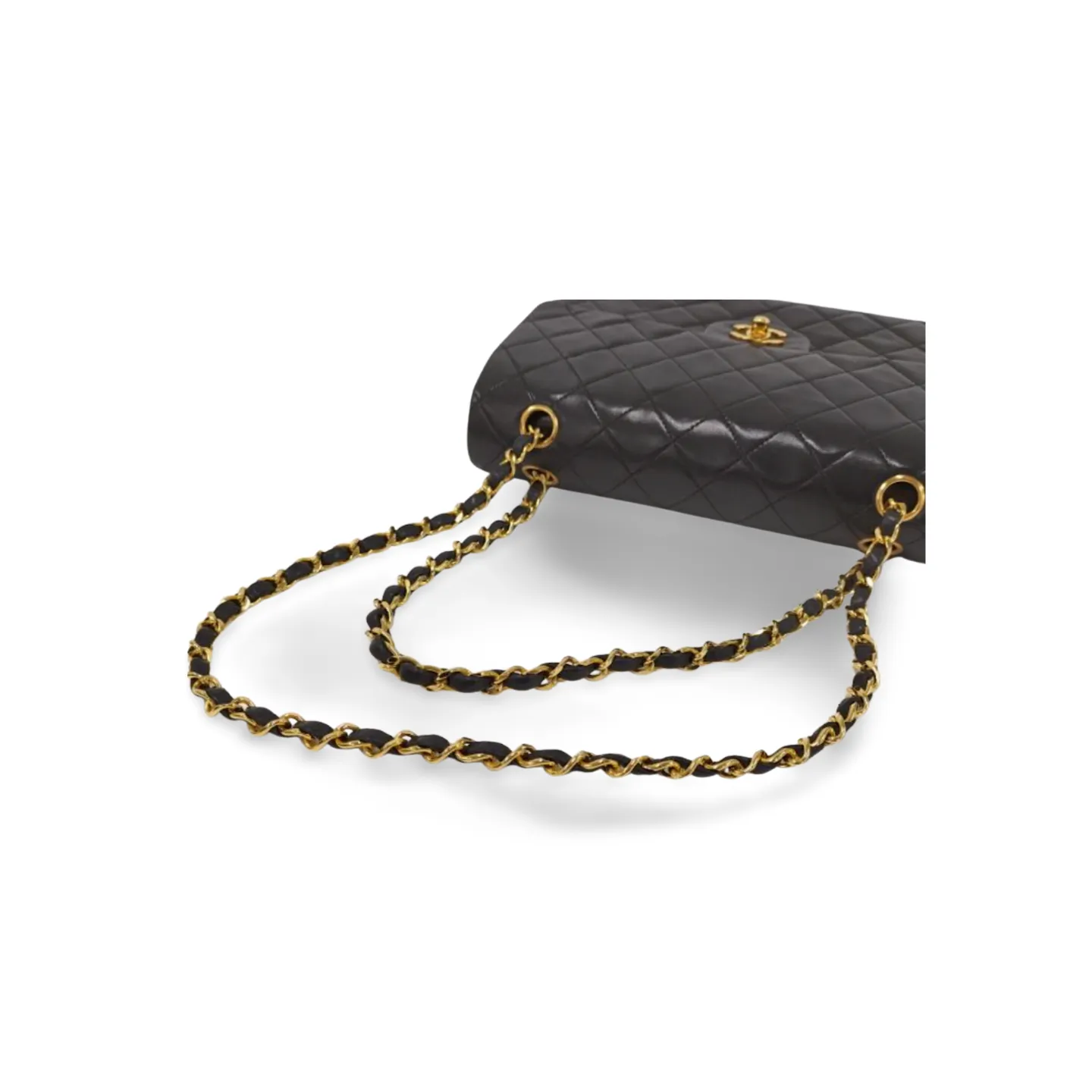 Vintage CHANEL black lambskin classic 2.55 double flap shoulder purse with golden chain straps. Make you even more chic. 061107k1ys