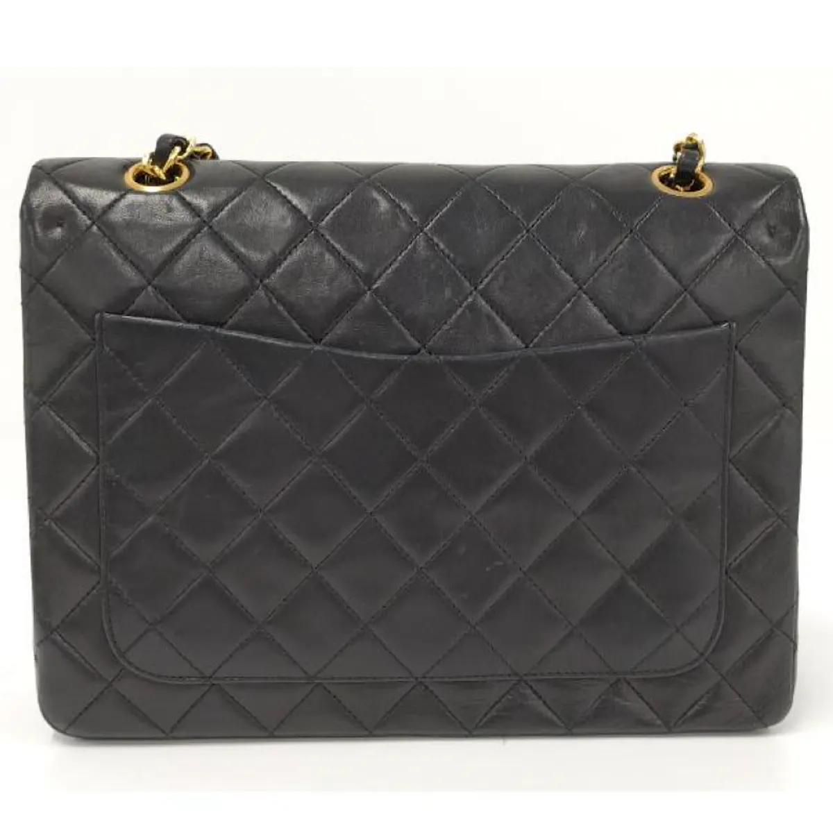 Vintage CHANEL black lambskin classic 2.55 double flap shoulder purse with golden chain straps. Make you even more chic. 061107k1ys