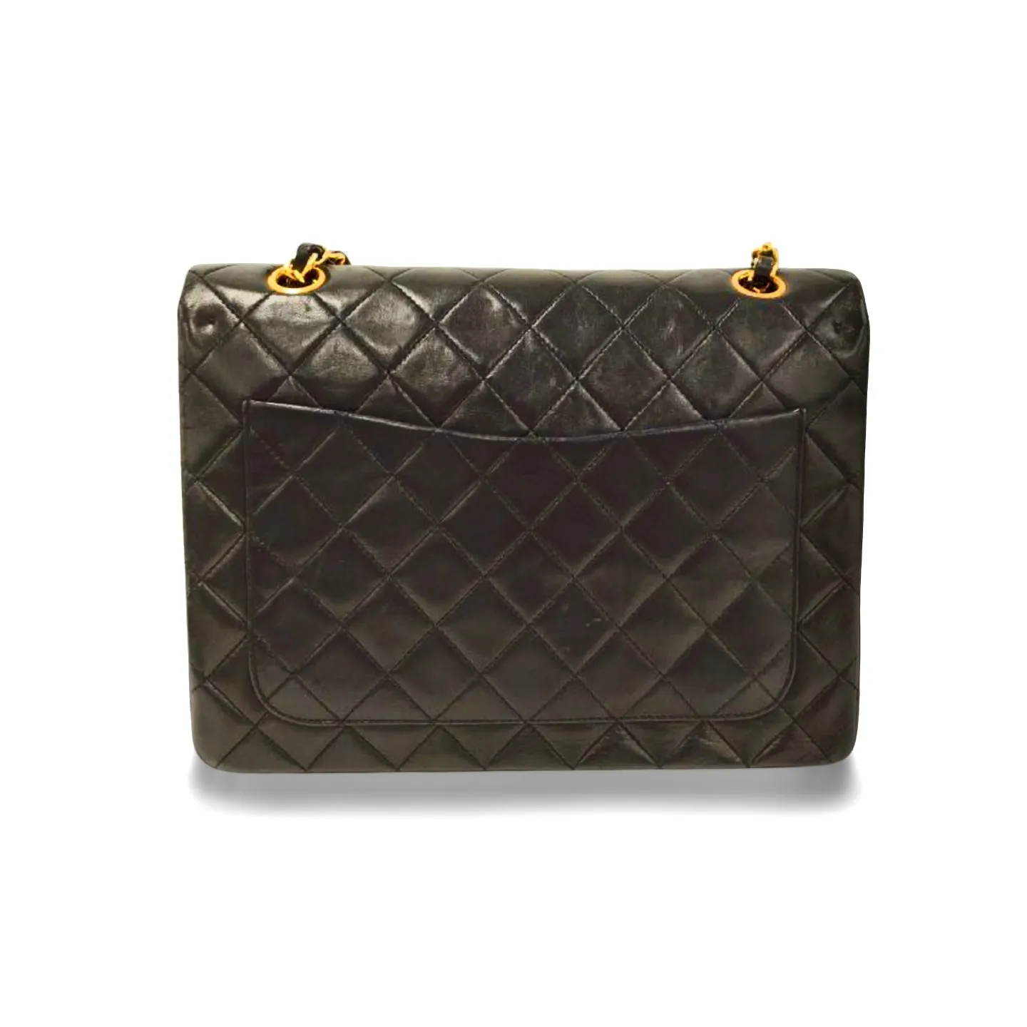 Vintage CHANEL black lambskin classic 2.55 double flap shoulder purse with golden chain straps. Make you even more chic. 061107k1ys