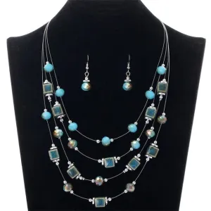 Vintage Colors African Beads Jewelry Set For Women Ceramic Square Beads Crystal Steel Wire Choker Necklace  Drop Earring Sets