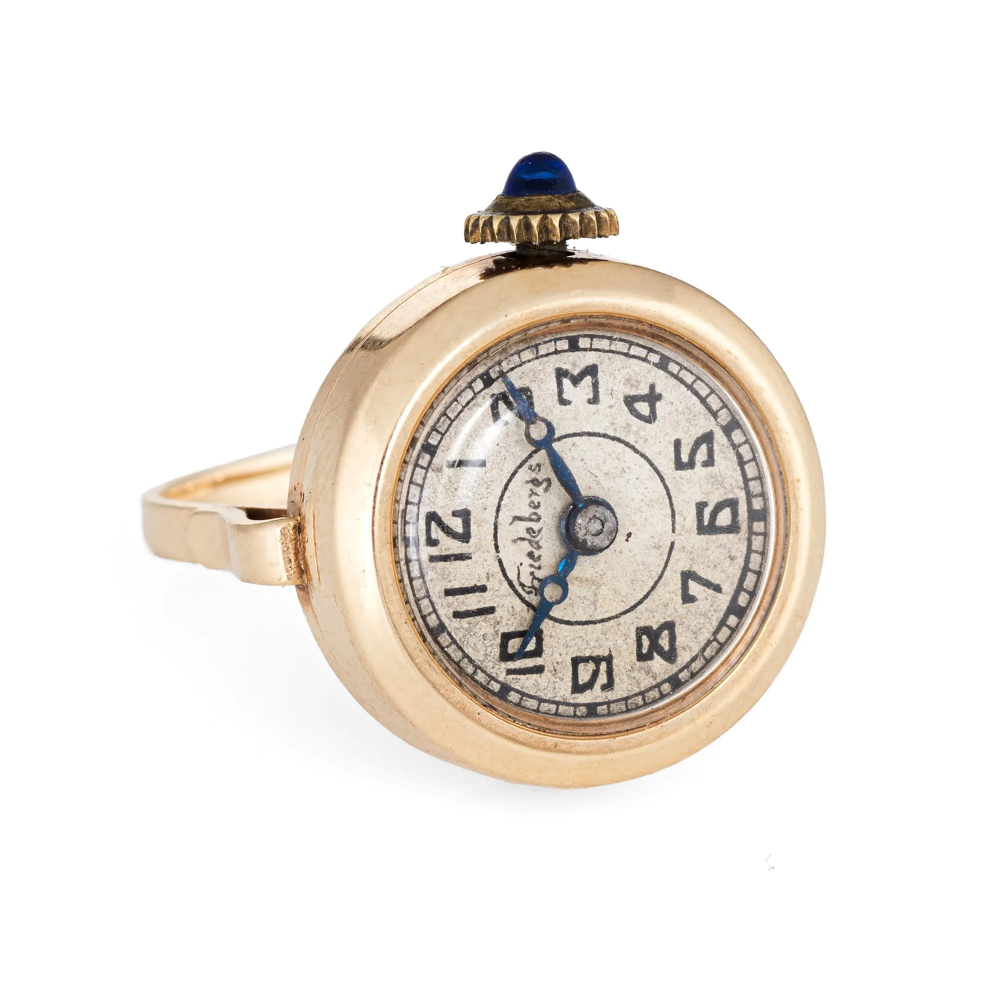 Vintage Ring Watch 14k Yellow Gold Friedebergs Mechanical Wind Up Jewelry Round