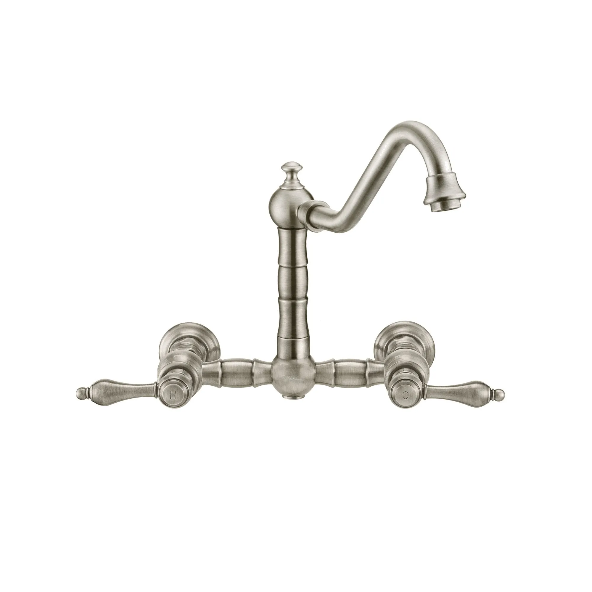 Wall Mount Faucet with a  Long Traditional Swivel Spout, Lever Handles and Solid Brass Side Spray