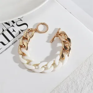 White Acrylic & 18K Gold-Plated Curb Chain Toggle Bracelet