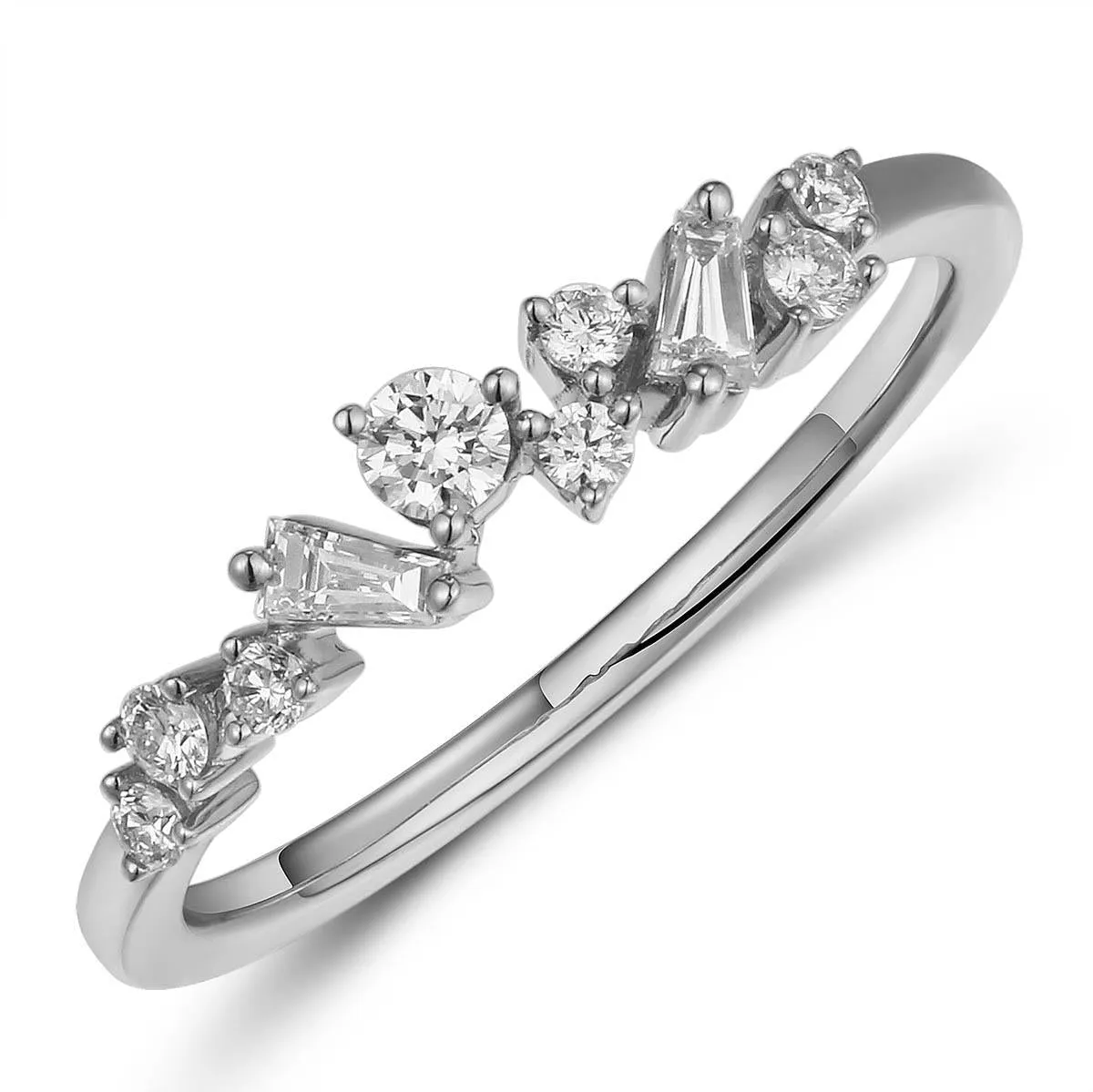 White Gold Round & Baguette Off Center Single Prong 0.25ct tw Diamond Ring