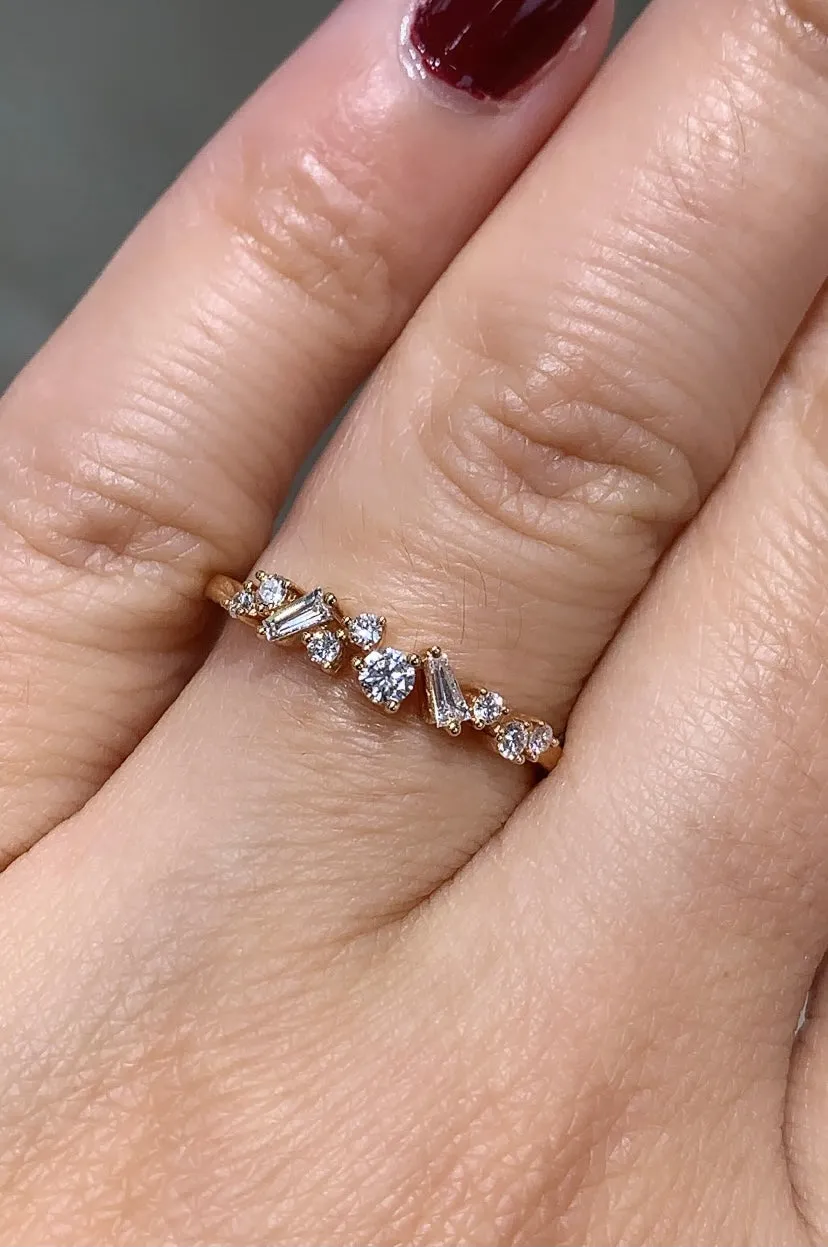 White Gold Round & Baguette Off Center Single Prong 0.25ct tw Diamond Ring