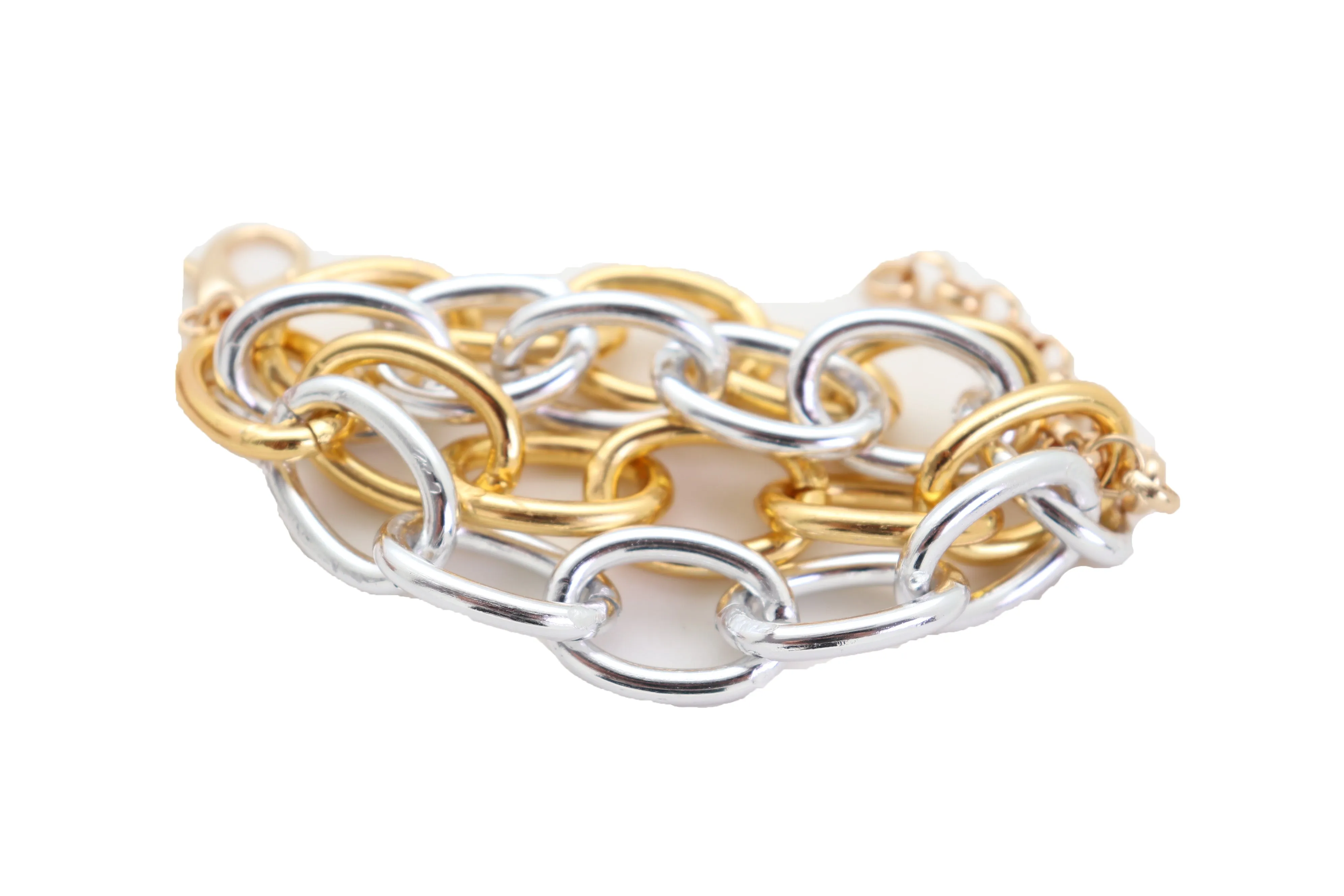 Women Silver Gold Color Metal Chunky Chain Thick Links Bracelet Adjustable Size Band