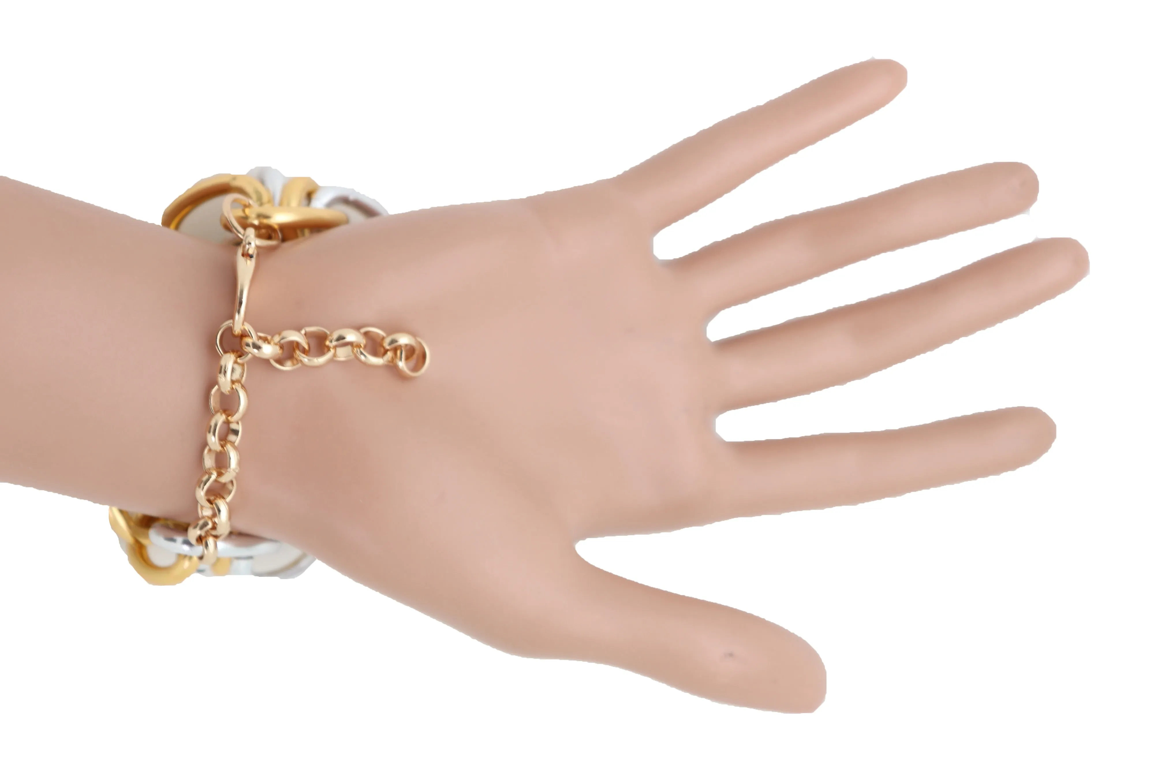 Women Silver Gold Color Metal Chunky Chain Thick Links Bracelet Adjustable Size Band