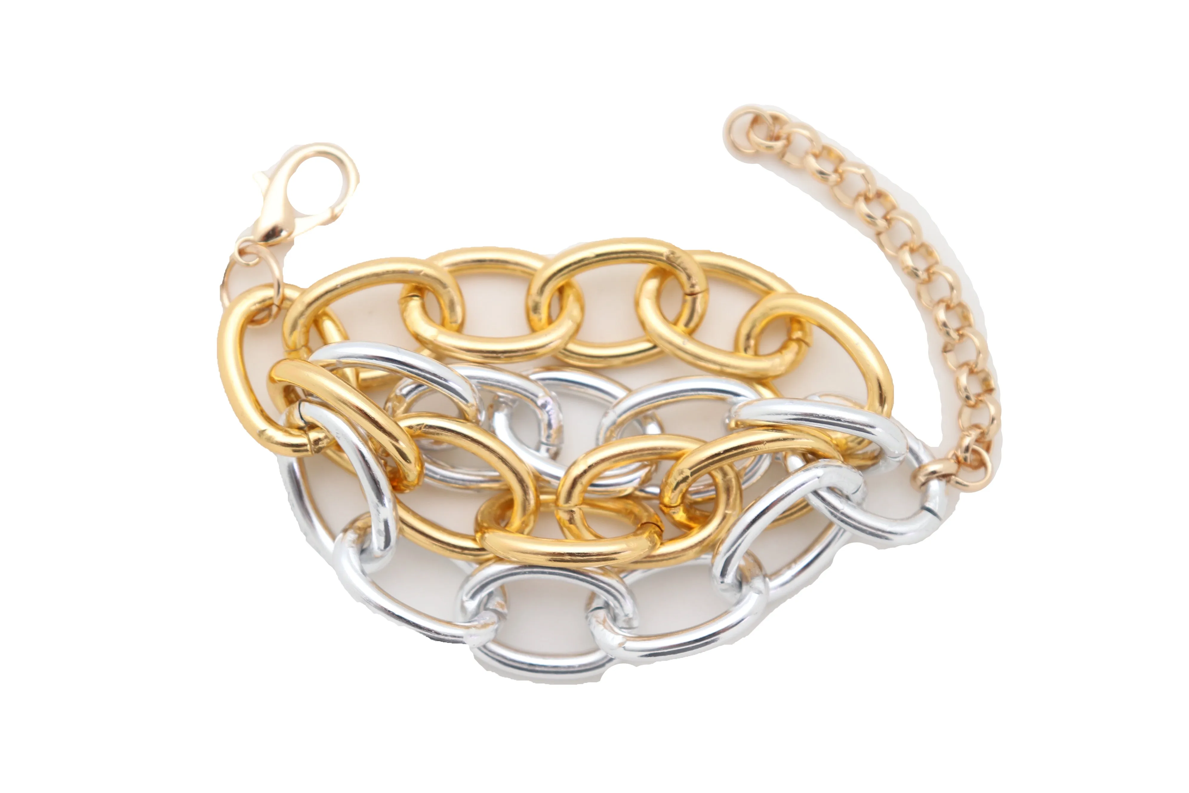 Women Silver Gold Color Metal Chunky Chain Thick Links Bracelet Adjustable Size Band