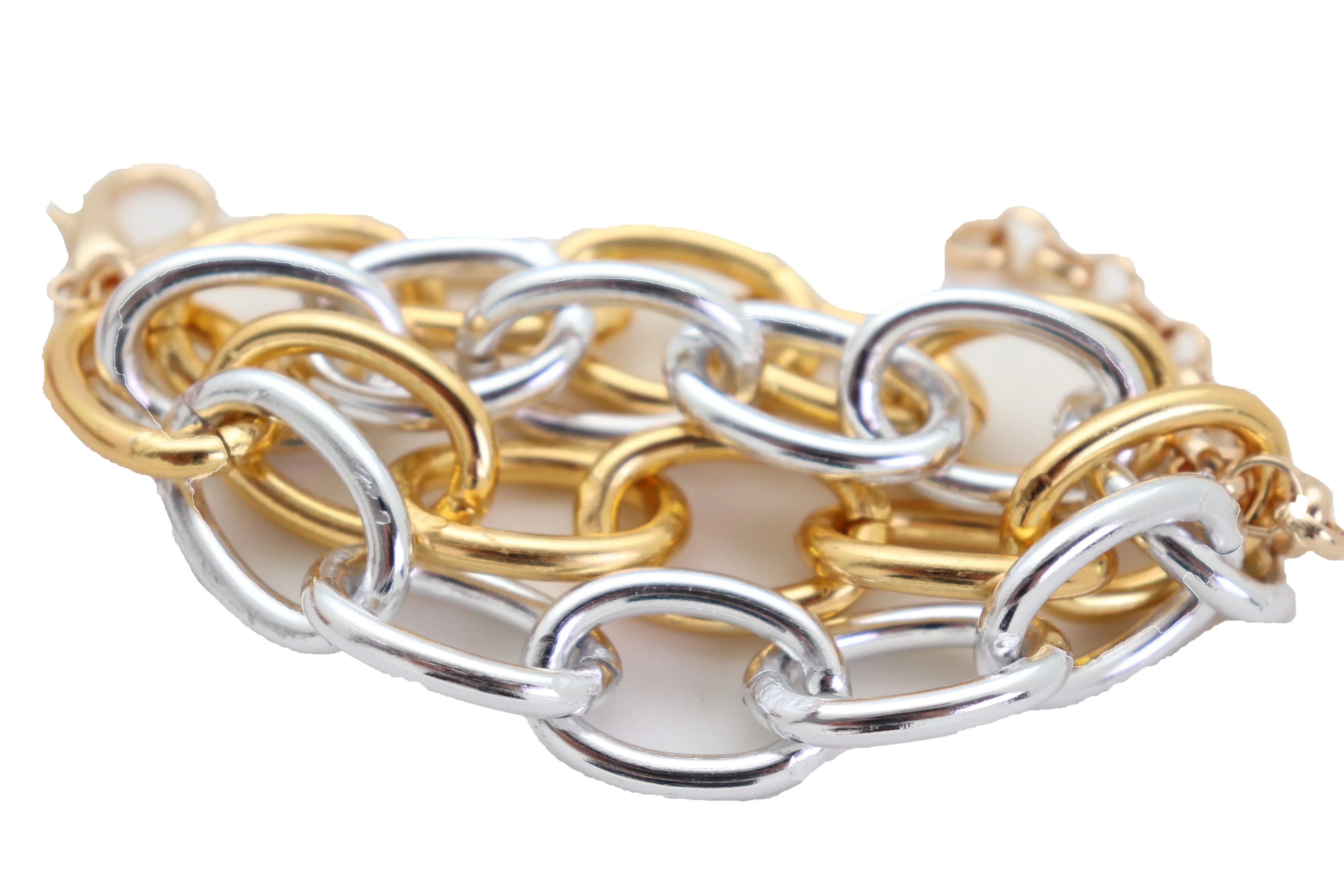 Women Silver Gold Color Metal Chunky Chain Thick Links Bracelet Adjustable Size Band
