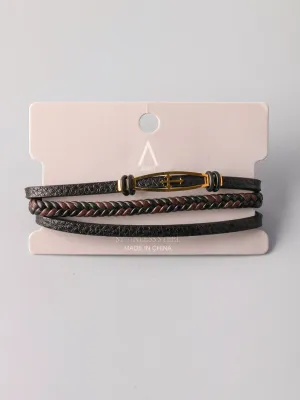 WOMEN'S FASHION PLEATHER BLACK & BROWN BRACELET