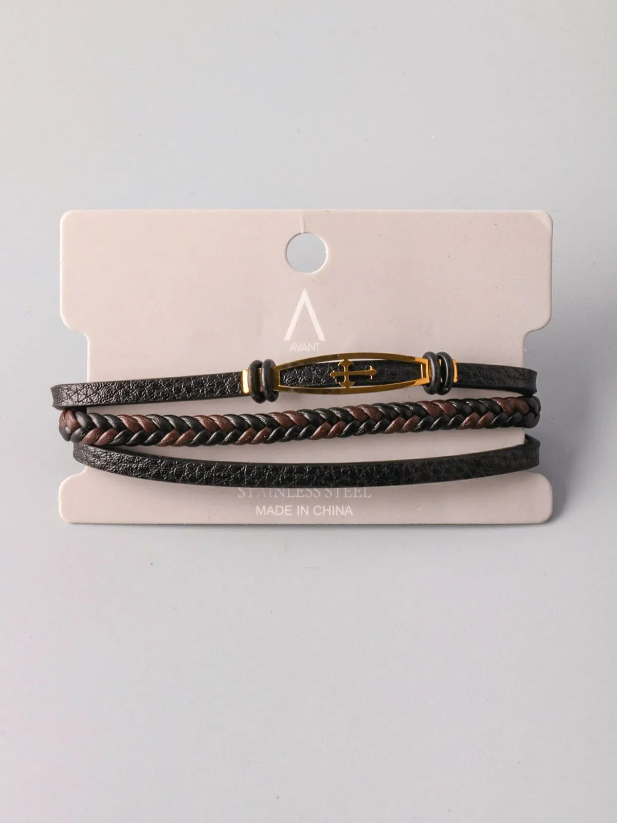 WOMEN'S FASHION PLEATHER BLACK & BROWN BRACELET