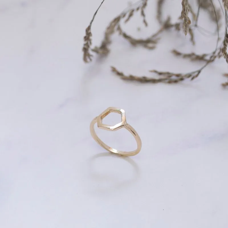 Yellow Gold Plated Hexagon Geometric Ring